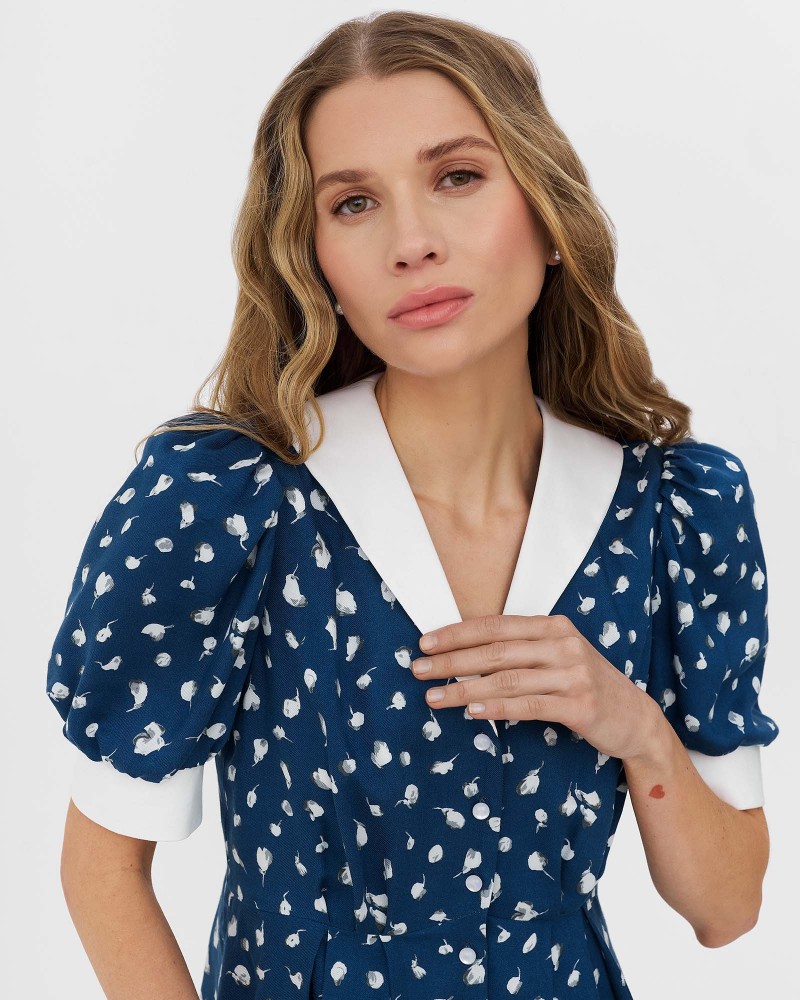 Синя сукня-сорочка з рослинним принтом FASHIONISTA