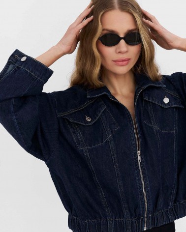 Темно-синій джинсовий бомбер з кишенями FASHIONISTA
