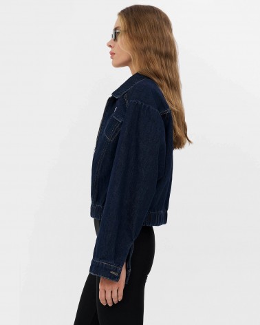 Темно-синій джинсовий бомбер з кишенями FASHIONISTA