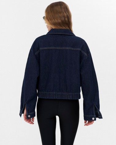 Темно-синій джинсовий бомбер з кишенями FASHIONISTA