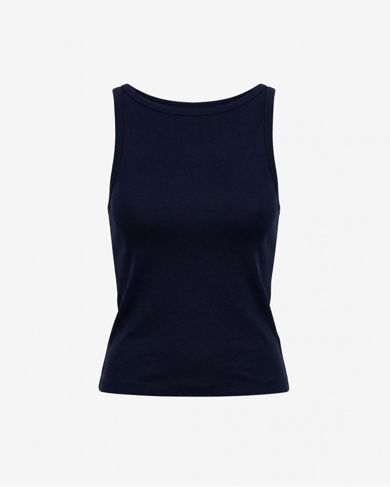 Темно-синя базова майка з вирізом-човником FASHIONISTA