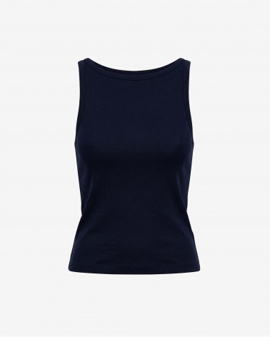 Темно-синя базова майка з вирізом-човником FASHIONISTA