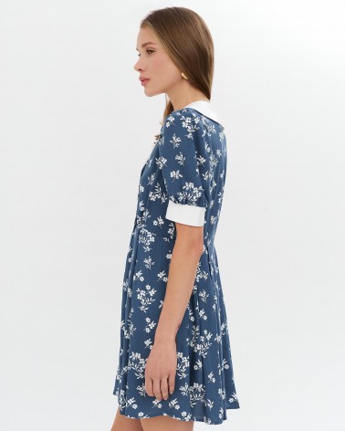 Синя сукня-сорочка з монохромним рослинним принтом FASHIONISTA