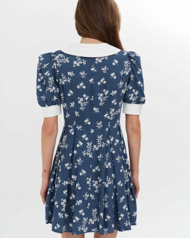 Синя сукня-сорочка з монохромним рослинним принтом FASHIONISTA