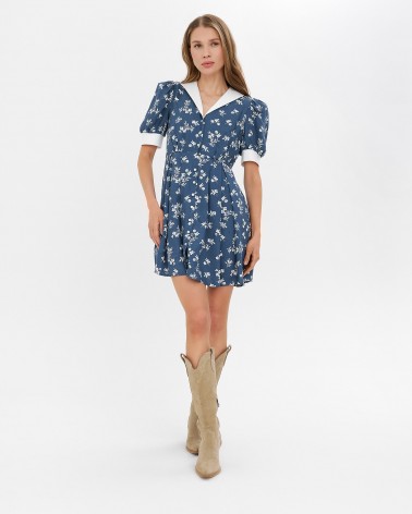 Синя сукня-сорочка з монохромним рослинним принтом FASHIONISTA
