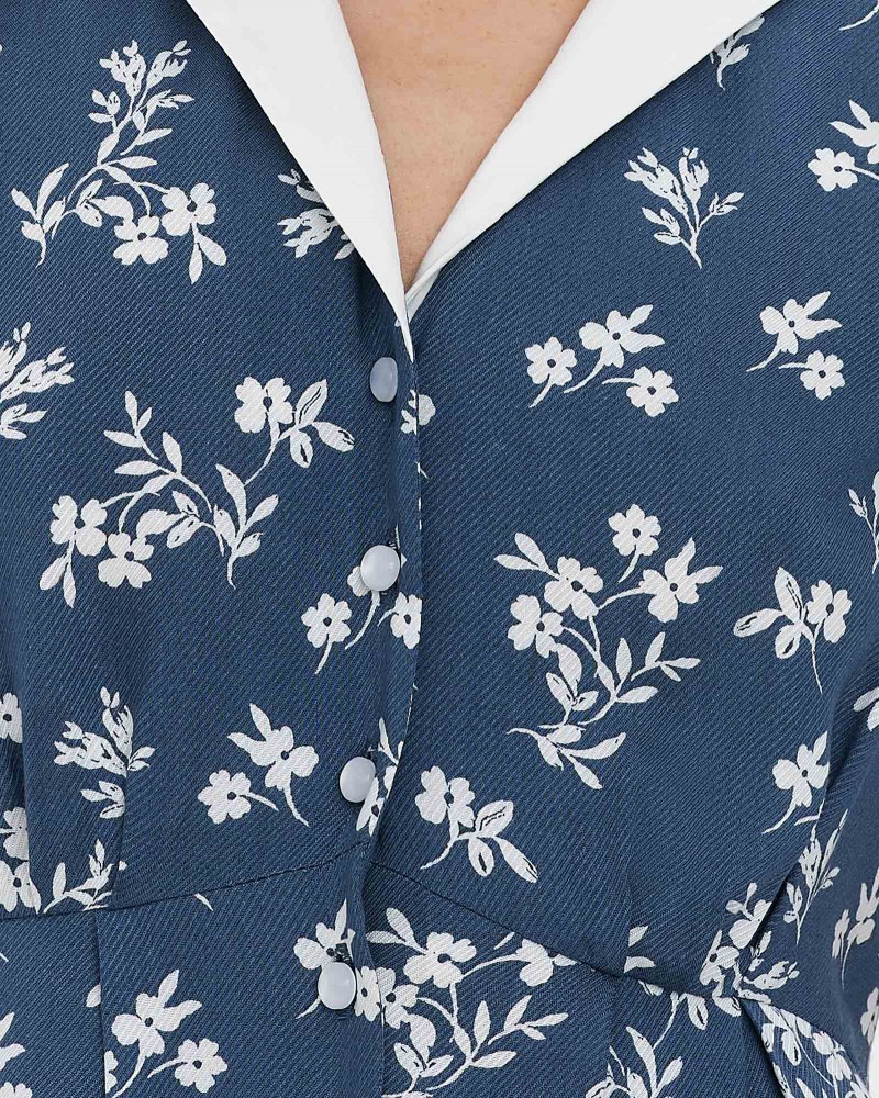 Синя сукня-сорочка з монохромним рослинним принтом FASHIONISTA