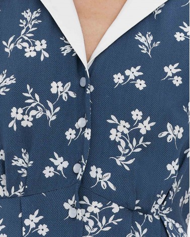 Синя сукня-сорочка з монохромним рослинним принтом FASHIONISTA