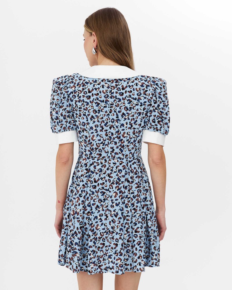 Блакитна сукня-сорочка з леопардовим принтом FASHIONISTA