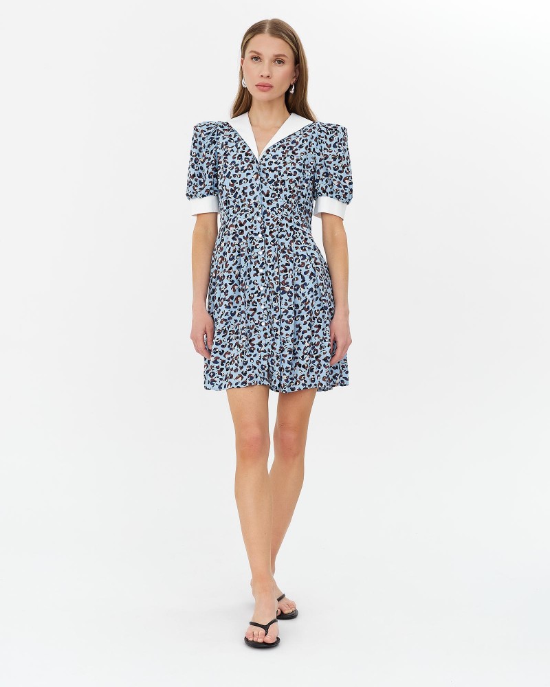 Блакитна сукня-сорочка з леопардовим принтом FASHIONISTA