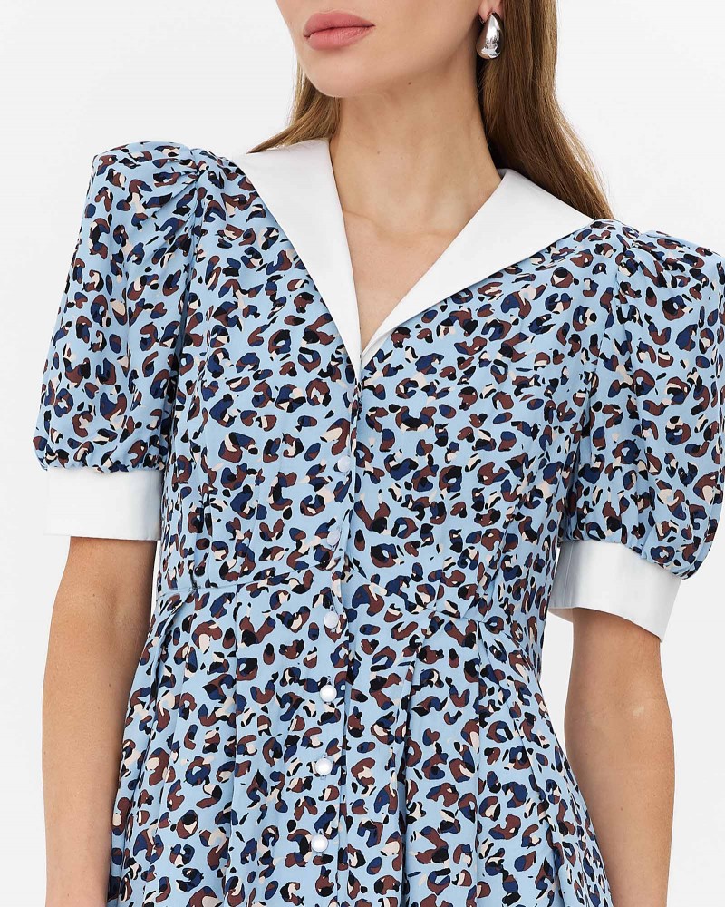 Блакитна сукня-сорочка з леопардовим принтом FASHIONISTA