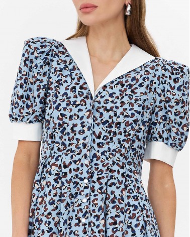 Блакитна сукня-сорочка з леопардовим принтом FASHIONISTA