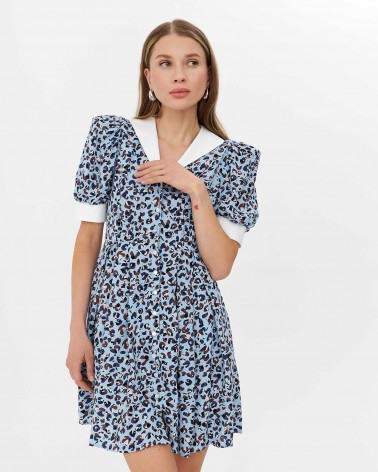 Блакитна сукня-сорочка з леопардовим принтом FASHIONISTA