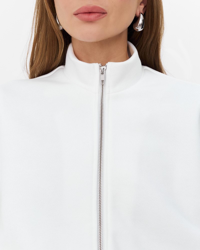 Білий трикотажний бомбер із застібкою на блискавці FASHIONISTA