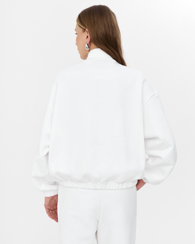 Білий трикотажний бомбер із застібкою на блискавці FASHIONISTA