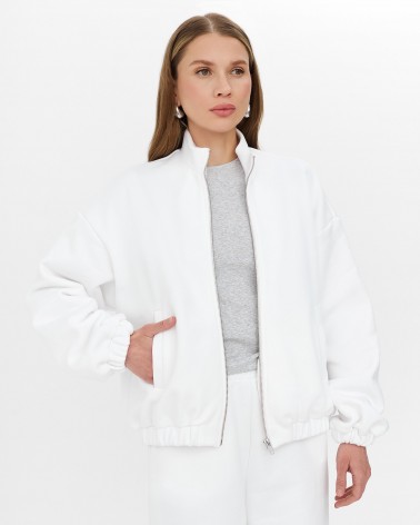 Білий трикотажний бомбер із застібкою на блискавці FASHIONISTA