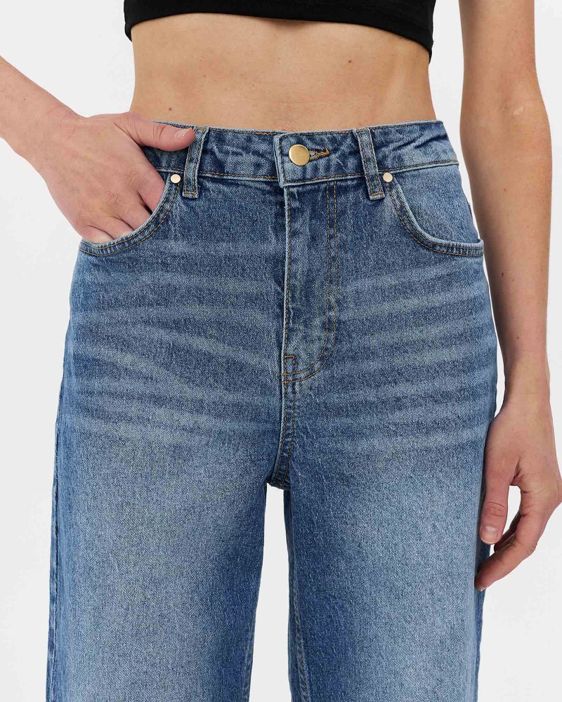 Сині джинси Straight з вивареним ефектом вкорочені FASHIONISTA