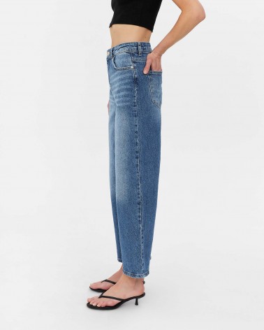 Сині джинси Straight з вивареним ефектом вкорочені FASHIONISTA