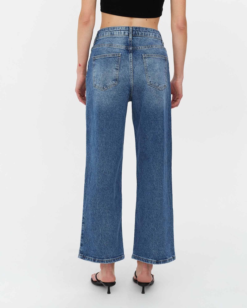 Сині джинси Straight з вивареним ефектом вкорочені FASHIONISTA