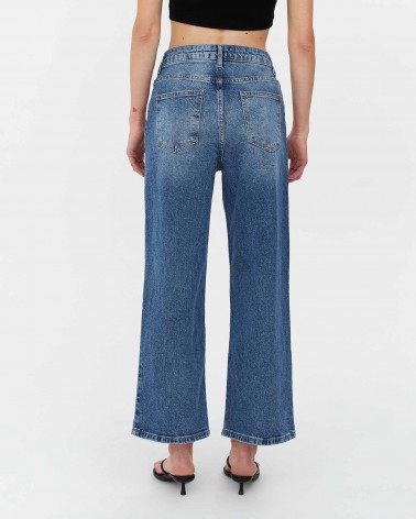 Сині джинси Straight з вивареним ефектом вкорочені FASHIONISTA