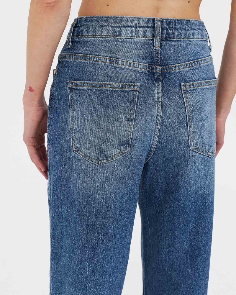 Сині джинси Straight з вивареним ефектом вкорочені FASHIONISTA