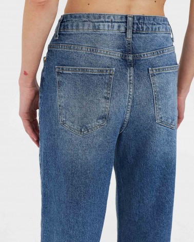 Сині джинси Straight з вивареним ефектом вкорочені FASHIONISTA