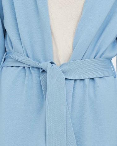 Блакитний трикотажний кардиган довжини максі з поясом FASHIONISTA