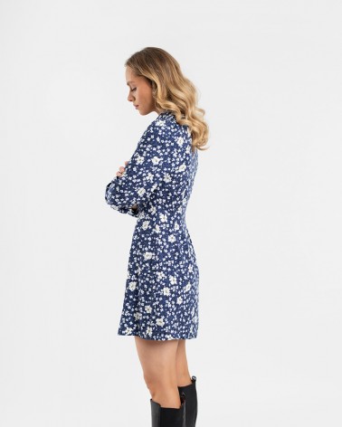 Сукня-сорочка з квітковим принтом та виточками від FASHIONISTA синій