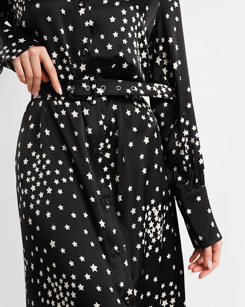 Сукня-сорочка з принтом та поясом  від FASHIONISTA чорний