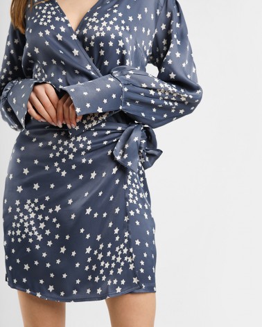 Сукня-сорочка з принтом та імітацією на запах  від FASHIONISTA синій