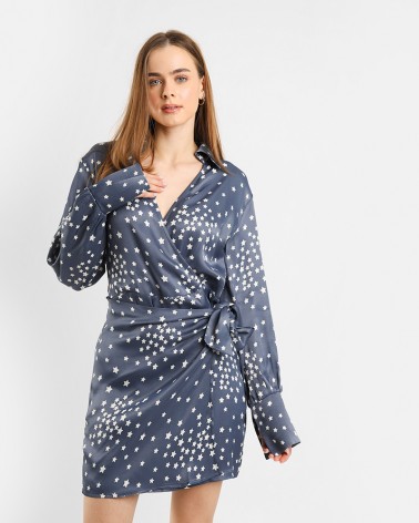 Сукня-сорочка з принтом та імітацією на запах  від FASHIONISTA синій