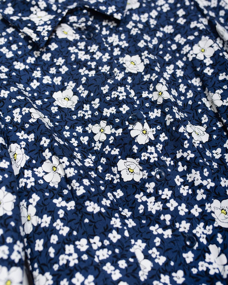Сукня-сорочка з квітковим принтом та виточками від FASHIONISTA синій