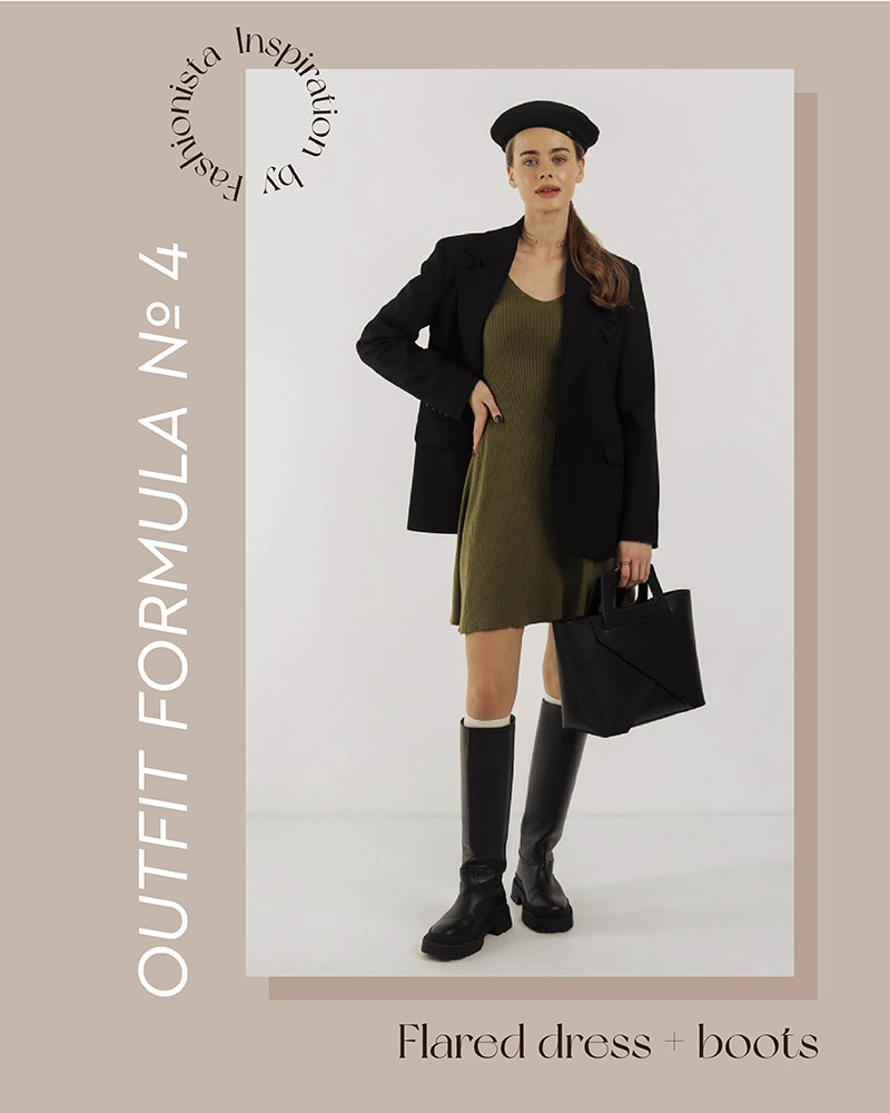 FALL LOOK FORMULAS BY FASHIONISTA: FLARED DRESS + BOOTS