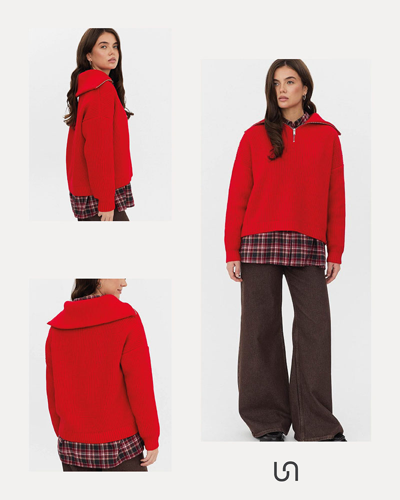 Winter Mast-Heves by FASHIONISTA_Sweater with Zip Collar