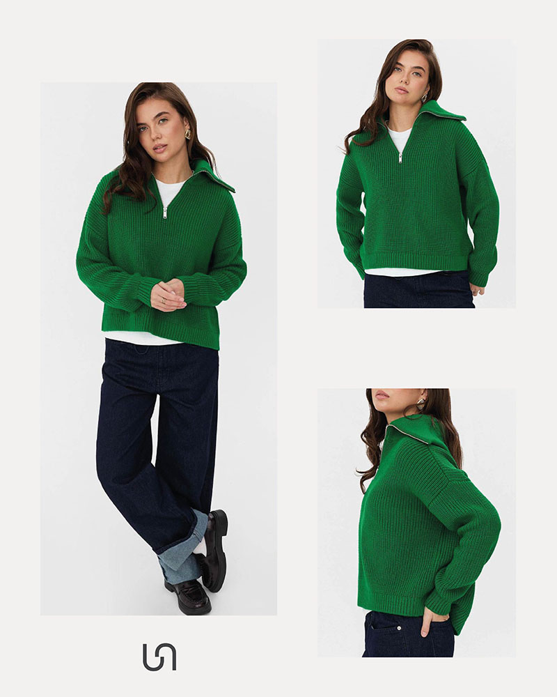 Winter Mast-Heves by FASHIONISTA_Sweater with Zip Collar