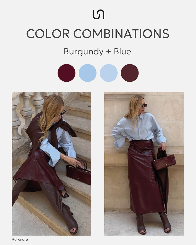 Color combinations by FASHIONISTA_Burgundy + Blue