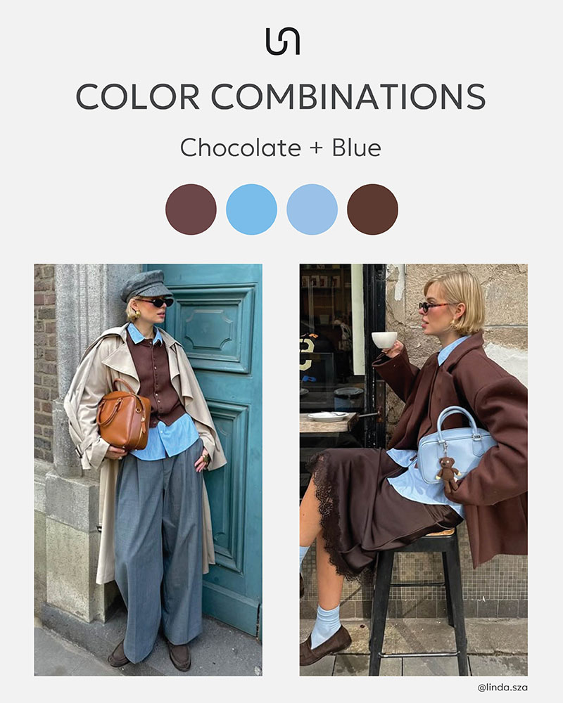 Color combinations by FASHIONISTA_Chocolate + Blue