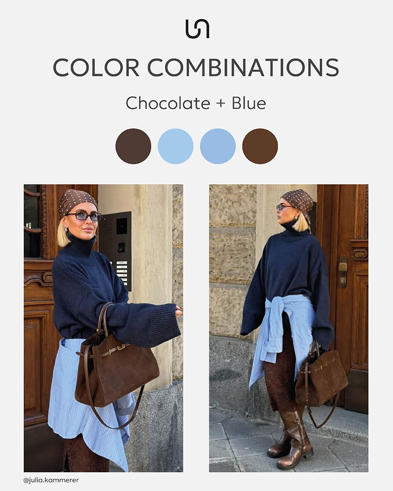 Color combinations by FASHIONISTA_Chocolate + Blue