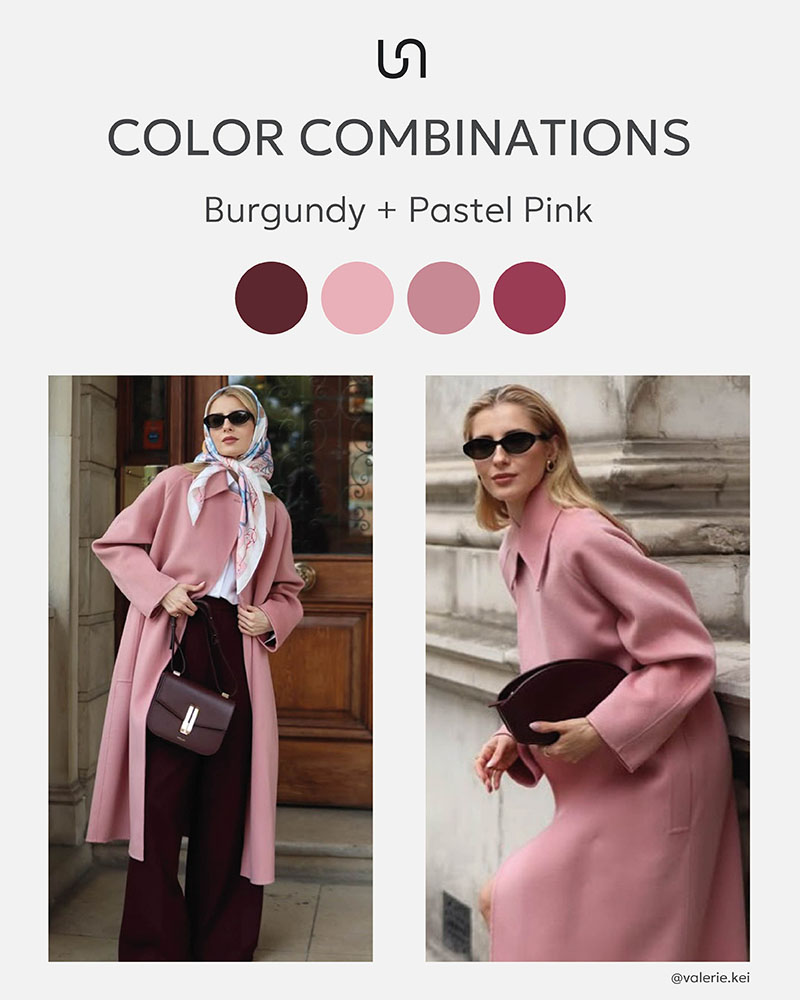 Color combinations by FASHIONISTA_Burgundy + Pastel Pink