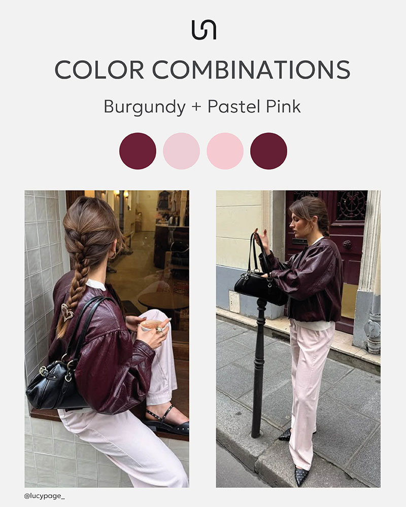 Color combinations by FASHIONISTA_Burgundy + Pastel Pink
