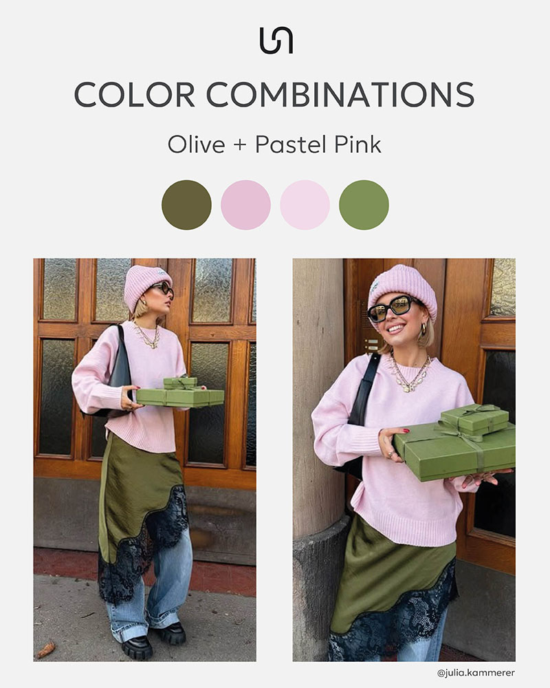 Color combinations by FASHIONISTA_Olive + Pastel Pink
