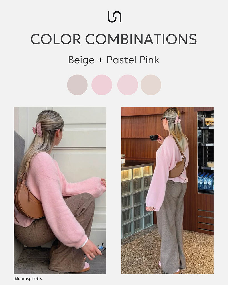 Color combinations by FASHIONISTA_Beige + Pastel Pink