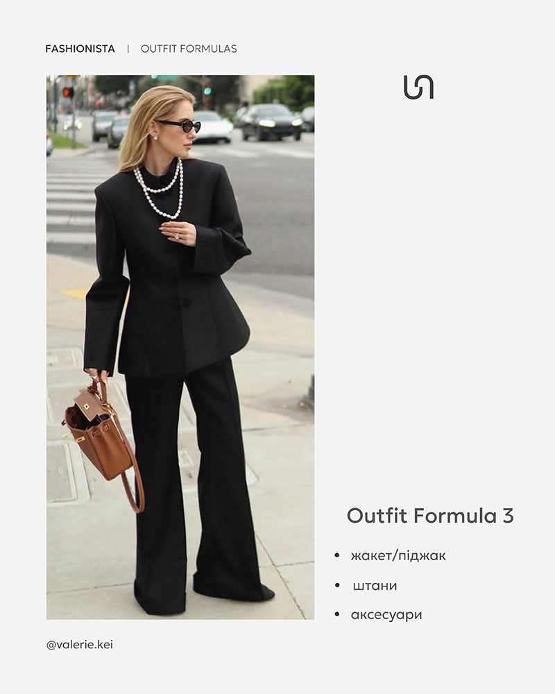 Outfit Formula: blazer / jacket + trousers + accessories_FASHIONISTA