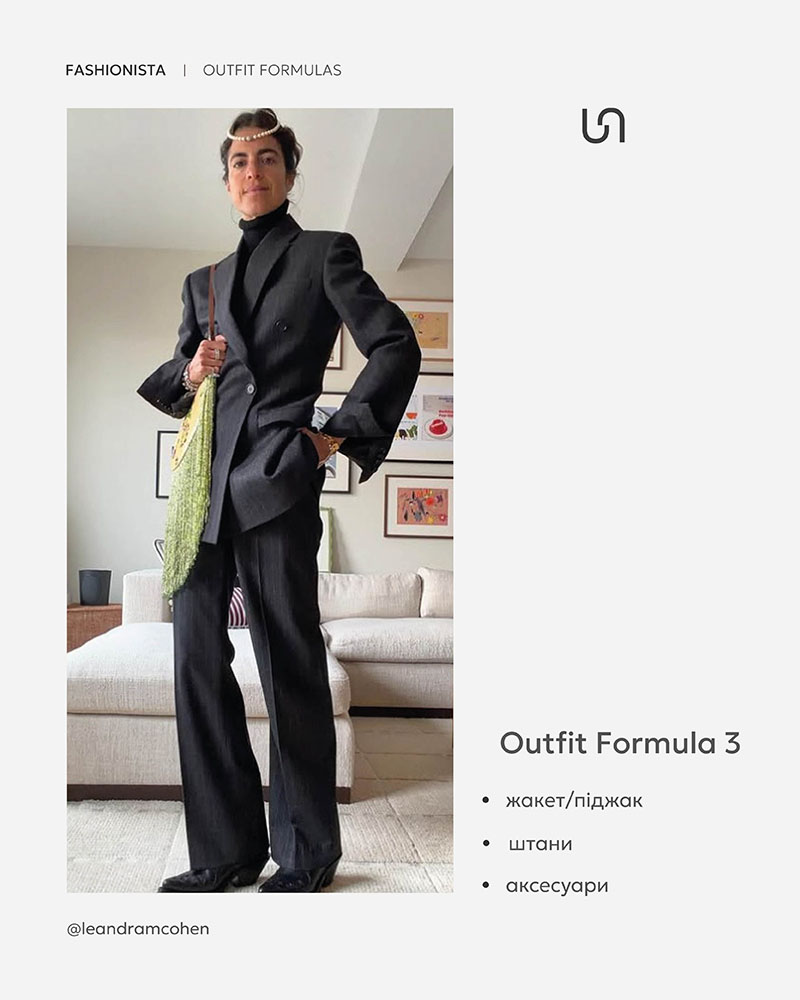 Outfit Formula: blazer / jacket + trousers + accessories_FASHIONISTA