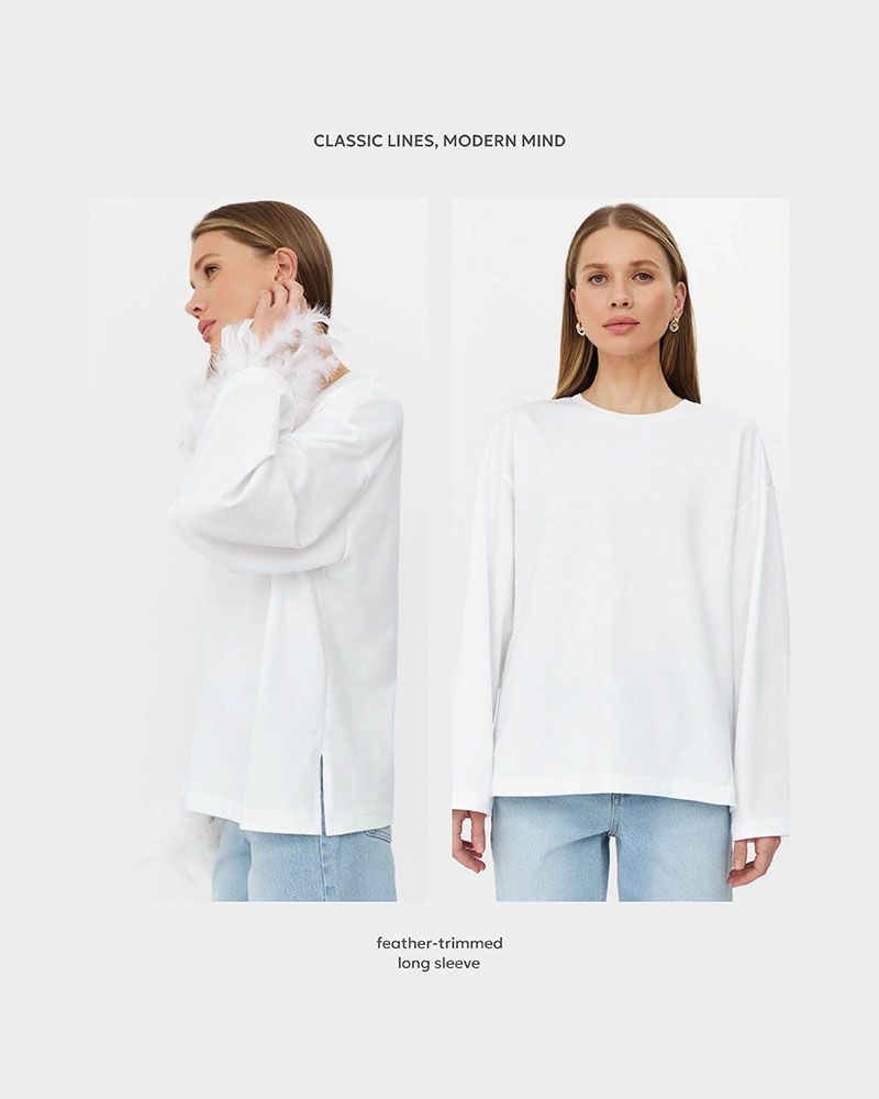 Muse long-sleeve shirt with feathers by FASHIONISTA
